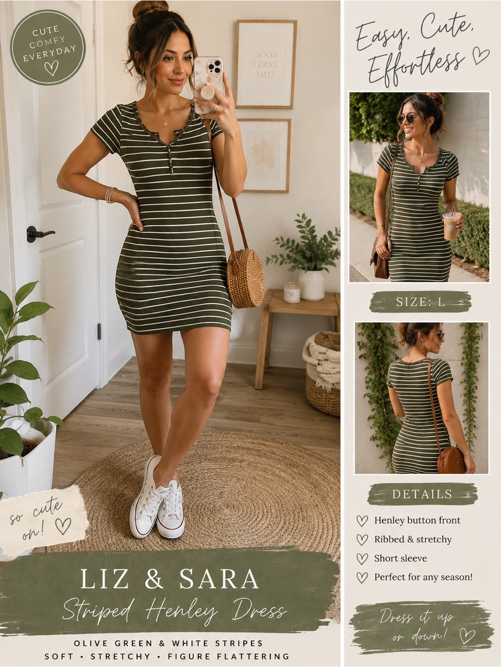 Olive Striped Mini Dress